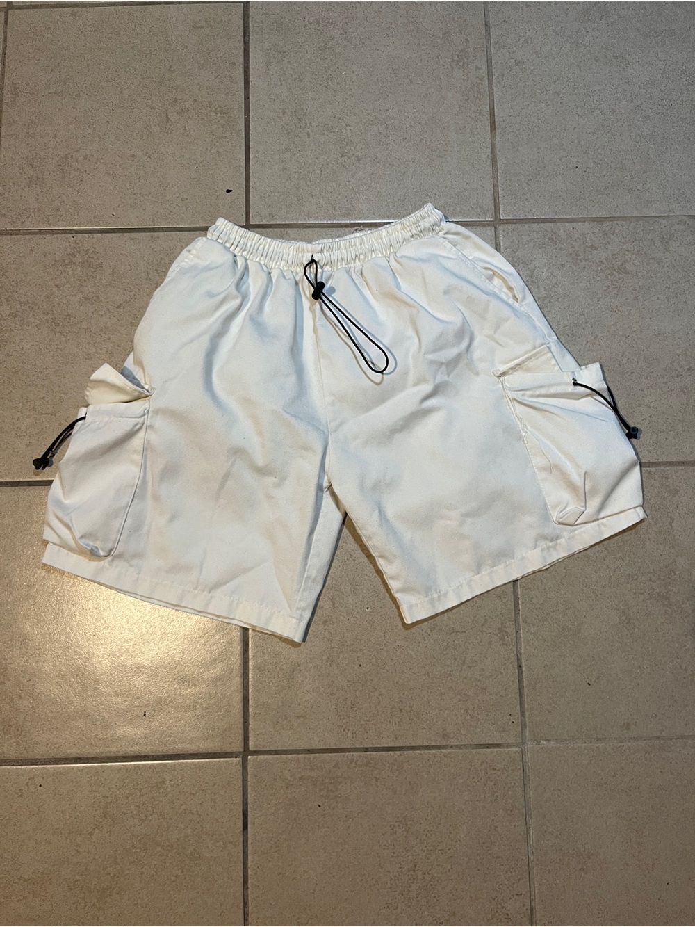 White Cargo Shorts with Drawstring